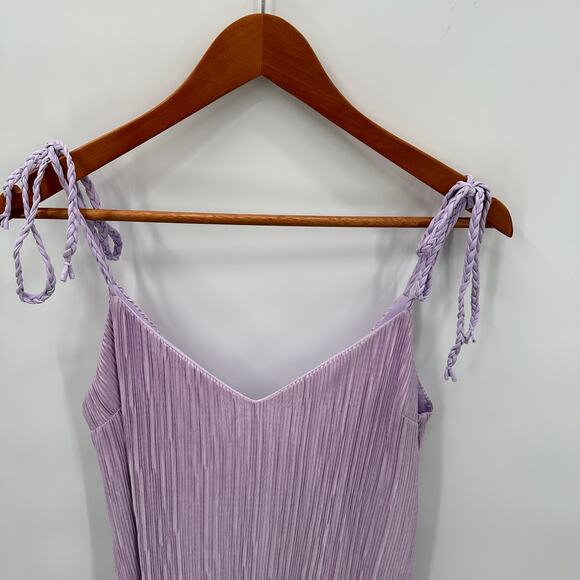 DANNIJO Purple Lilac Mini Pleated Crinkle Braided Strap Mini Dress // S - Picture 5 of 12